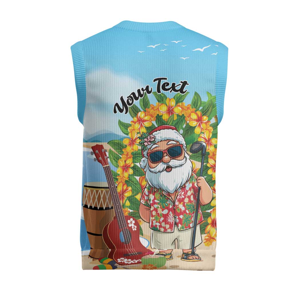 Personalized Hawaii Golf Christmas Knitted V-Neck Vest Mele Kalikimaka Funny Golfer Santa - Polynesian Pride
