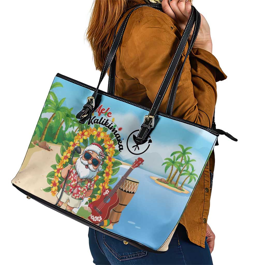 Hawaii Golf Christmas Leather Tote Bag Mele Kalikimaka Funny Golfer Santa - Polynesian Pride