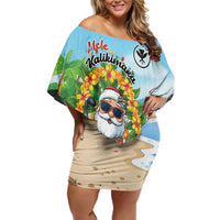 Personalized Hawaii Golf Christmas Off Shoulder Short Dress Mele Kalikimaka Funny Golfer Santa - Polynesian Pride