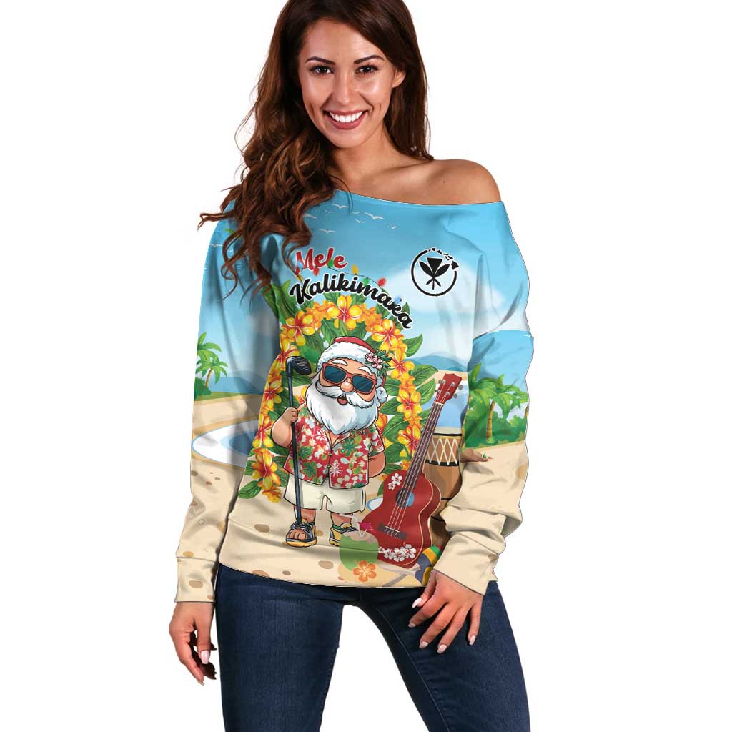Personalized Hawaii Golf Christmas Off Shoulder Sweater Mele Kalikimaka Funny Golfer Santa - Polynesian Pride