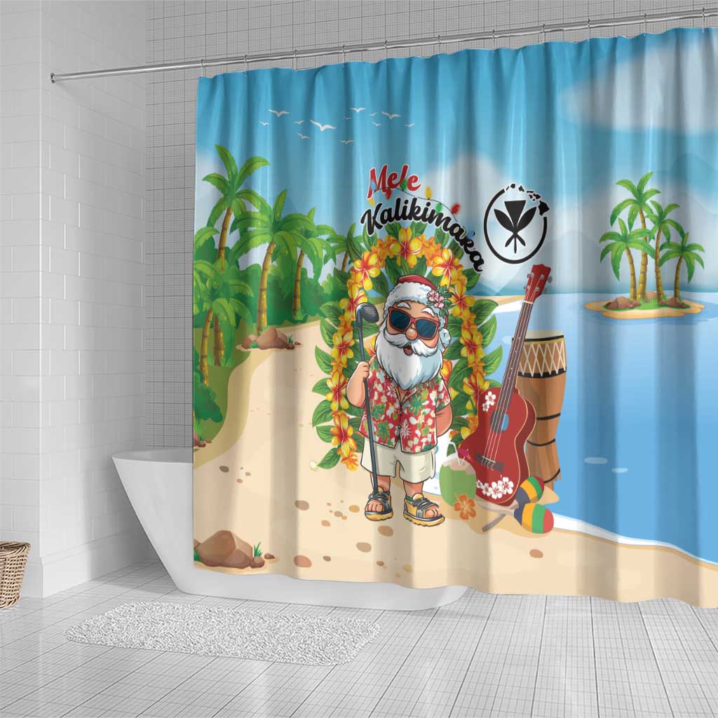 Hawaii Golf Christmas Shower Curtain Mele Kalikimaka Funny Golfer Santa - Polynesian Pride