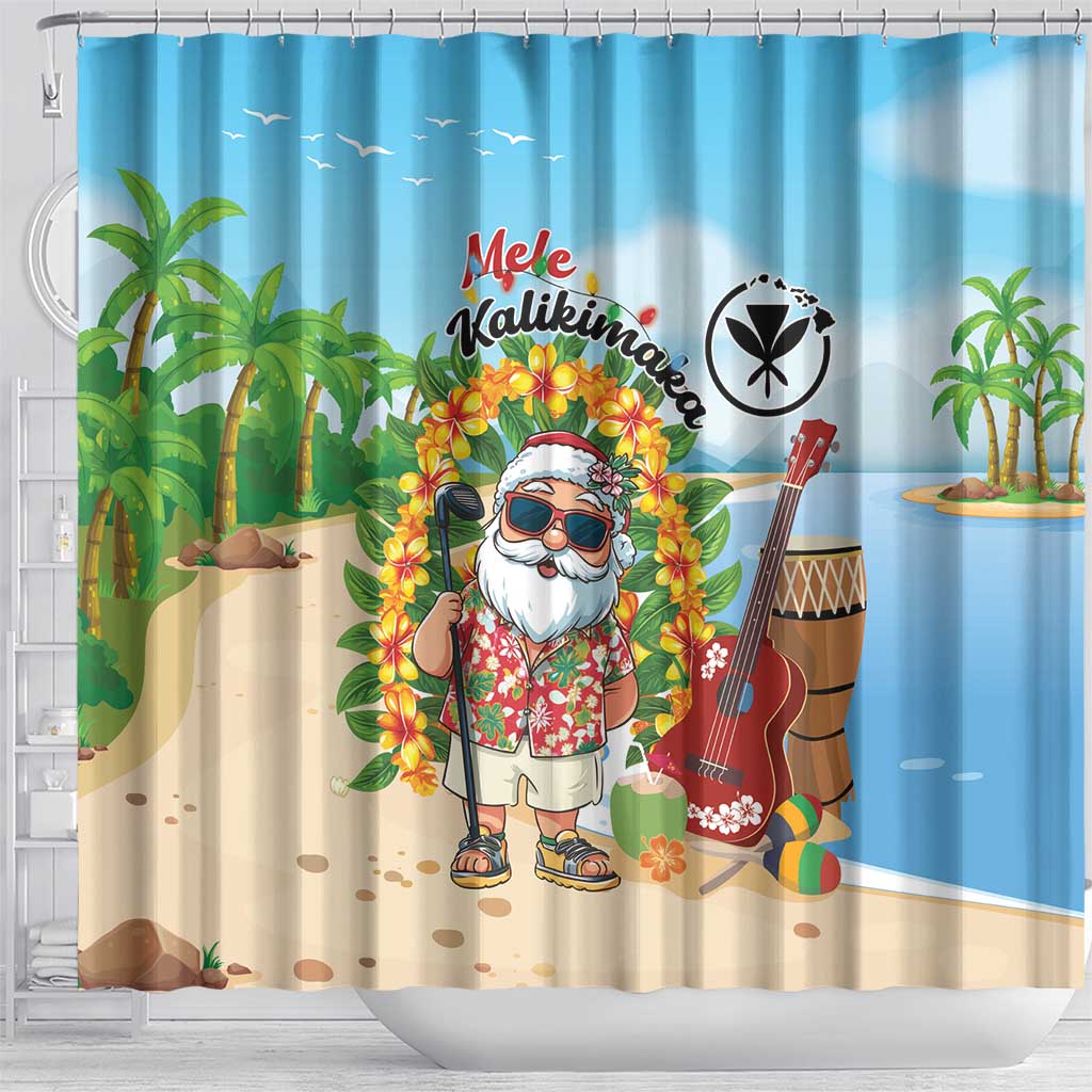 Hawaii Golf Christmas Shower Curtain Mele Kalikimaka Funny Golfer Santa - Polynesian Pride