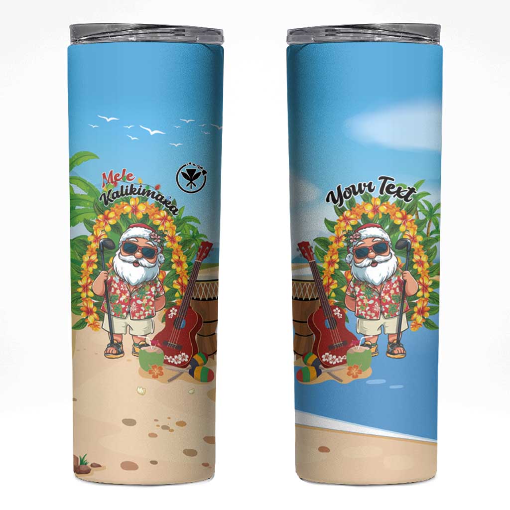 Personalized Hawaii Golf Christmas Skinny Tumbler Mele Kalikimaka Funny Golfer Santa LT01 Blue - Polynesian Pride