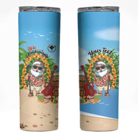 Personalized Hawaii Golf Christmas Skinny Tumbler Mele Kalikimaka Funny Golfer Santa LT01 Blue - Polynesian Pride