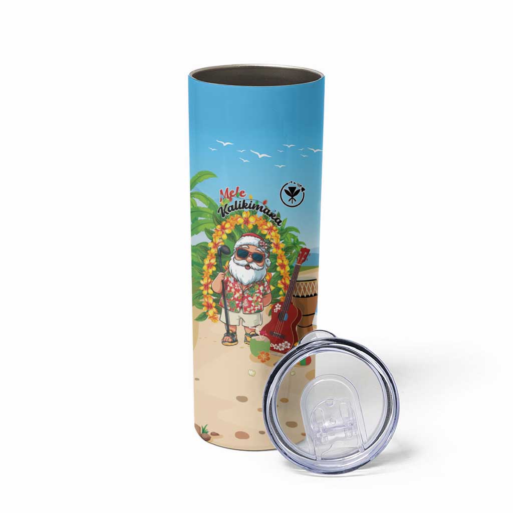 Personalized Hawaii Golf Christmas Skinny Tumbler Mele Kalikimaka Funny Golfer Santa LT01 - Polynesian Pride