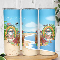 Personalized Hawaii Golf Christmas Skinny Tumbler Mele Kalikimaka Funny Golfer Santa LT01 - Polynesian Pride