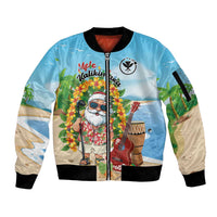 Personalized Hawaii Golf Christmas Sleeve Zip Bomber Jacket Mele Kalikimaka Funny Golfer Santa LT01 Unisex Blue - Polynesian Pride