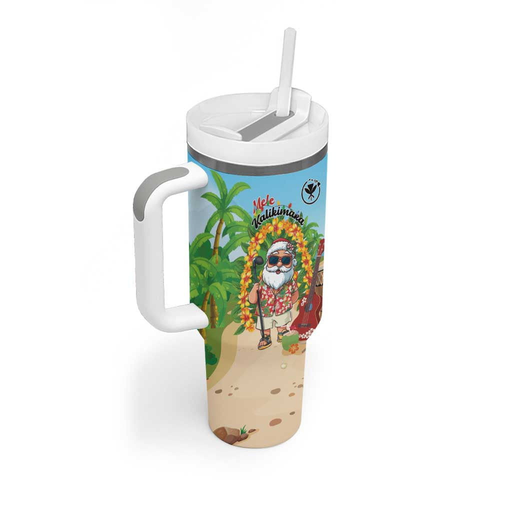 Personalized Hawaii Golf Christmas Tumbler With Handle Mele Kalikimaka Funny Golfer Santa - Polynesian Pride