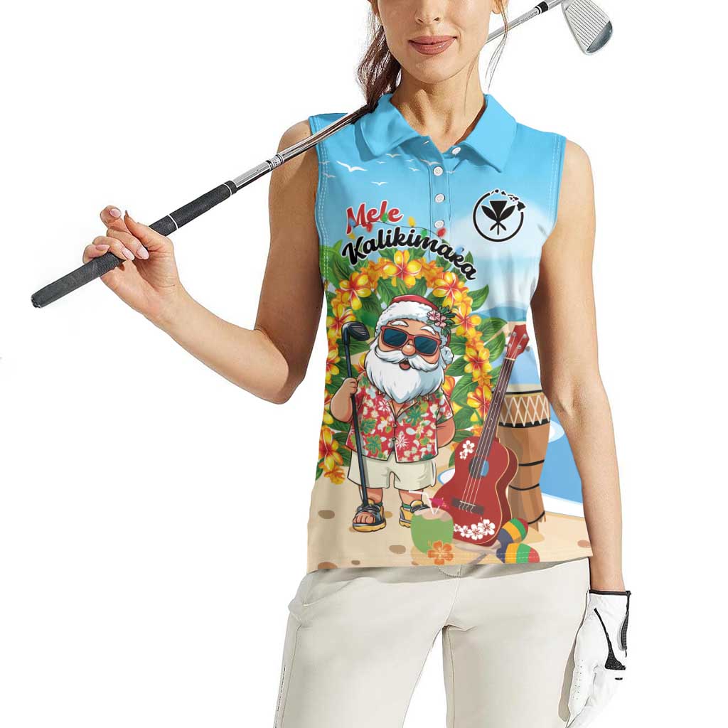 Personalized Hawaii Golf Christmas Women Sleeveless Polo Shirt Mele Kalikimaka Funny Golfer Santa LT01 - Polynesian Pride