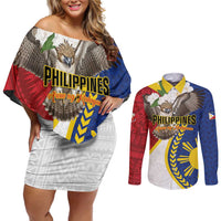 Personalized Philippines Couples Matching Off Shoulder Short Dress and Long Sleeve Button Shirt Filipino Araw ng Kalayaan LT01 Multicolor - Polynesian Pride