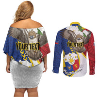 Personalized Philippines Couples Matching Off Shoulder Short Dress and Long Sleeve Button Shirt Filipino Araw ng Kalayaan LT01 - Polynesian Pride