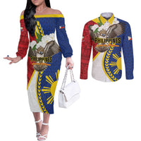Personalized Philippines Couples Matching Off The Shoulder Long Sleeve Dress and Long Sleeve Button Shirt Filipino Araw ng Kalayaan LT01 Multicolor - Polynesian Pride