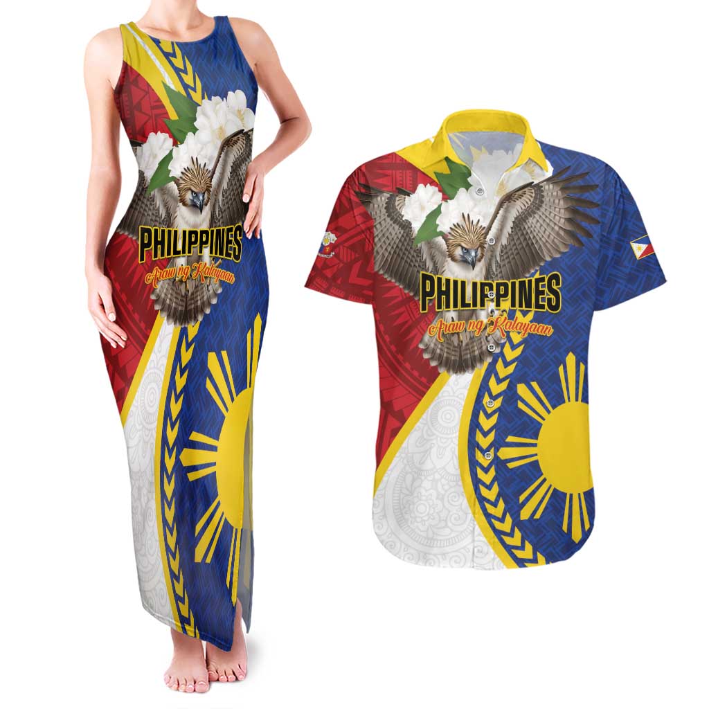 Personalized Philippines Couples Matching Tank Maxi Dress and Hawaiian Shirt Filipino Araw ng Kalayaan LT01 Multicolor - Polynesian Pride