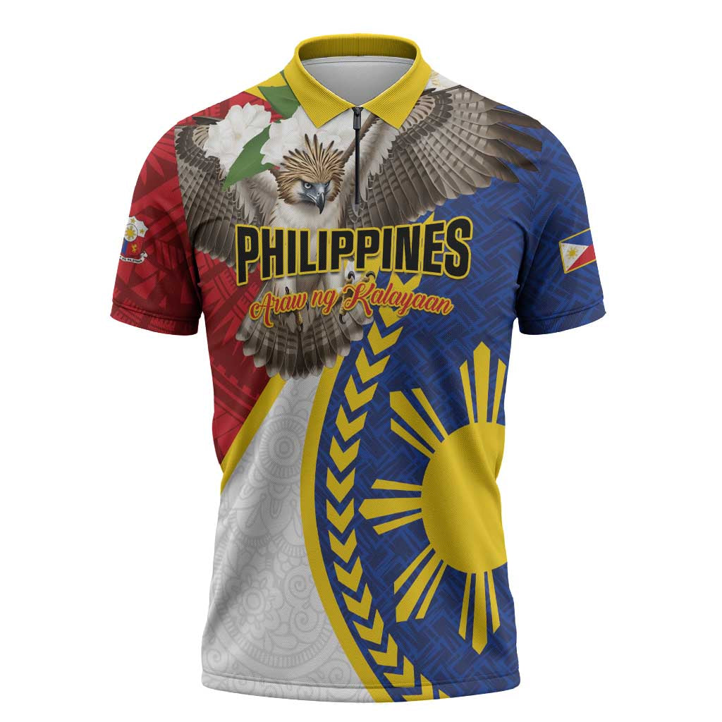 Personalized Philippines Zipper Polo Shirt Filipino Araw ng Kalayaan