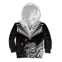 Personalised New Zealand Kid Hoodie Aotearoa Maori Kiwi Black Fern LT01 Zip Hoodie Black - Polynesian Pride