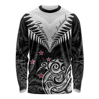 Personalised New Zealand Long Sleeve Shirt Aotearoa Maori Kiwi Black Fern LT01 Unisex Black - Polynesian Pride