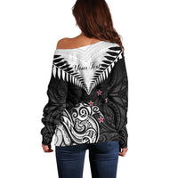 Personalised New Zealand Off Shoulder Sweater Aotearoa Maori Kiwi Black Fern LT01 - Polynesian Pride