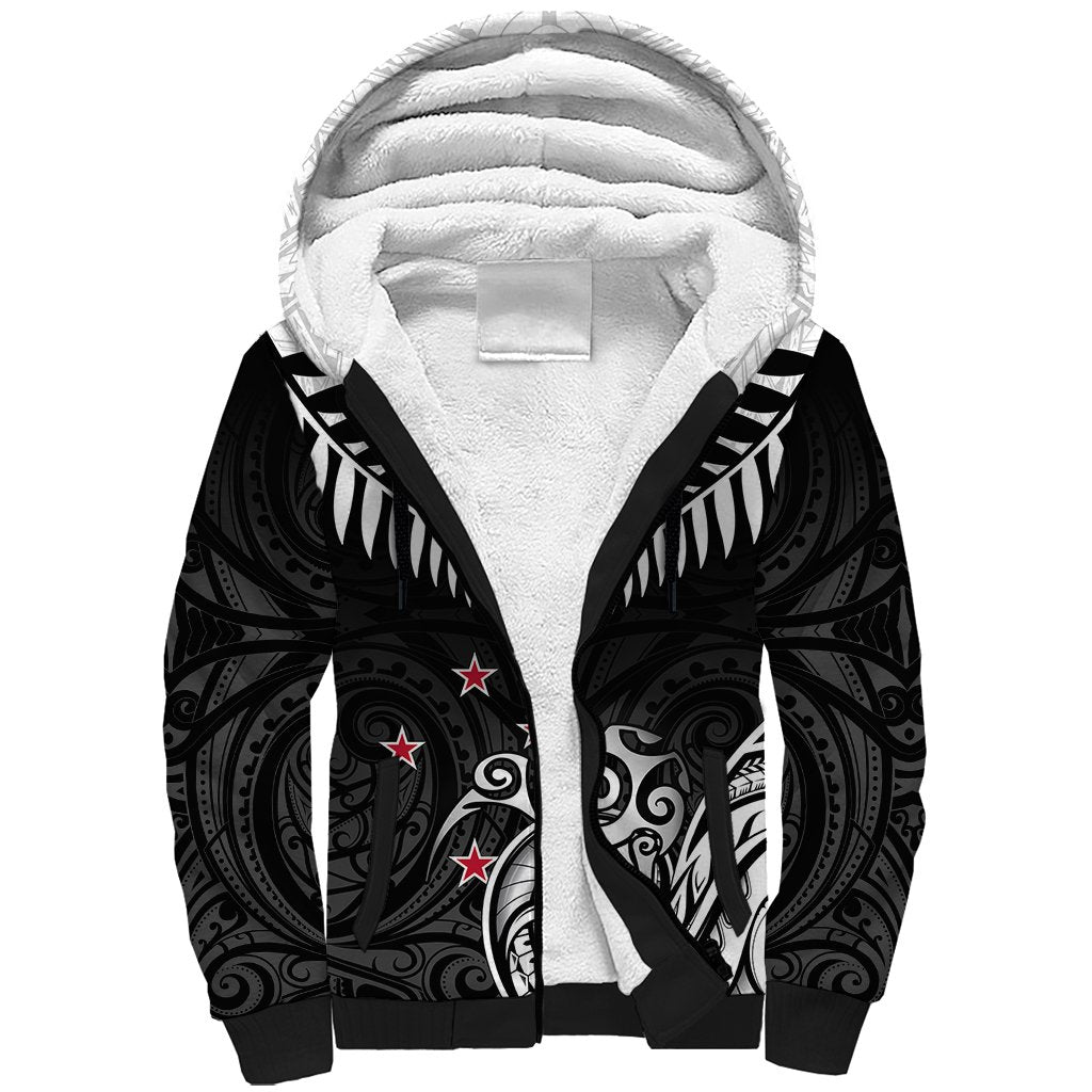 Personalised New Zealand Sherpa Hoodie Aotearoa Maori Kiwi Black Fern LT01 Unisex Black - Polynesian Pride