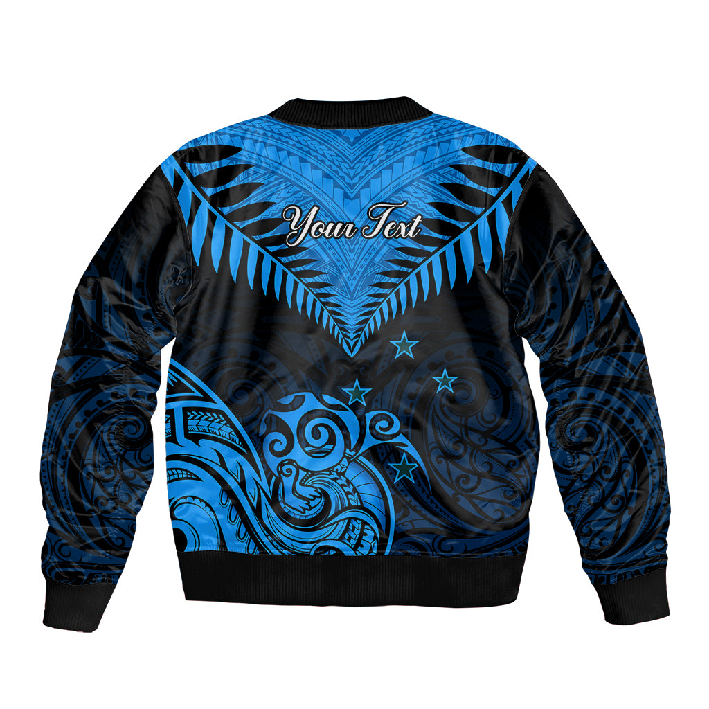 Personalised New Zealand Bomber Jacket Aotearoa Blue Maori Kiwi Blue Fern LT01 - Polynesian Pride