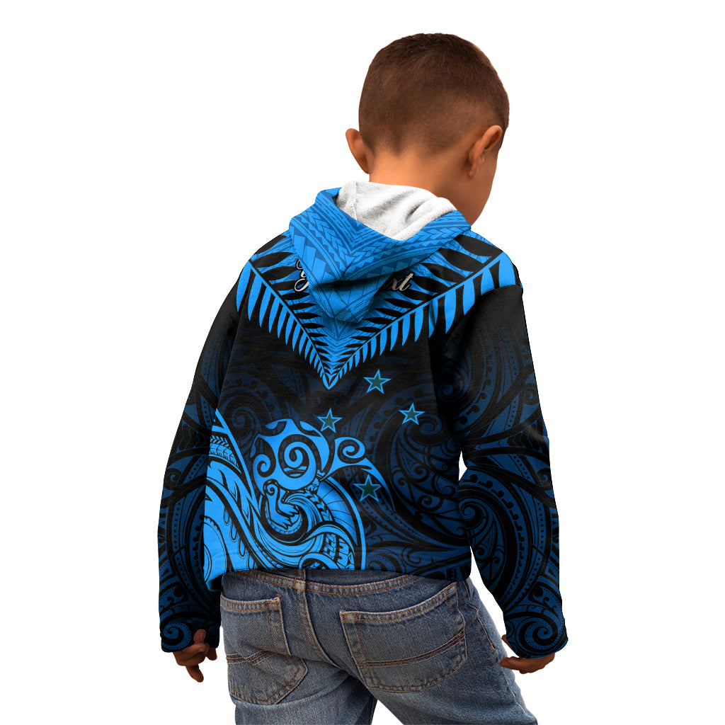 Personalised New Zealand Kid Hoodie Aotearoa Blue Maori Kiwi Blue Fern LT01 - Polynesian Pride
