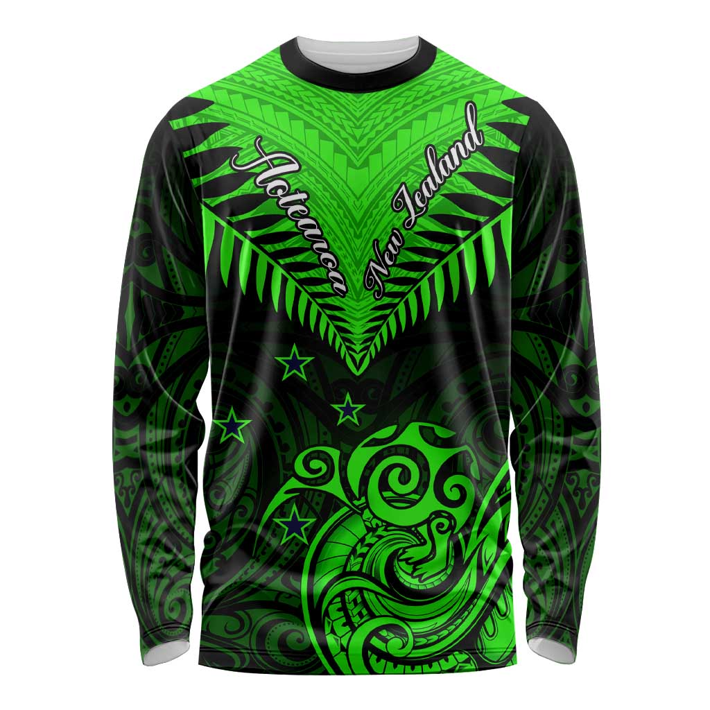 Personalised New Zealand Long Sleeve Shirt Aotearoa Maori Kiwi Green Fern LT01 Unisex Green - Polynesian Pride