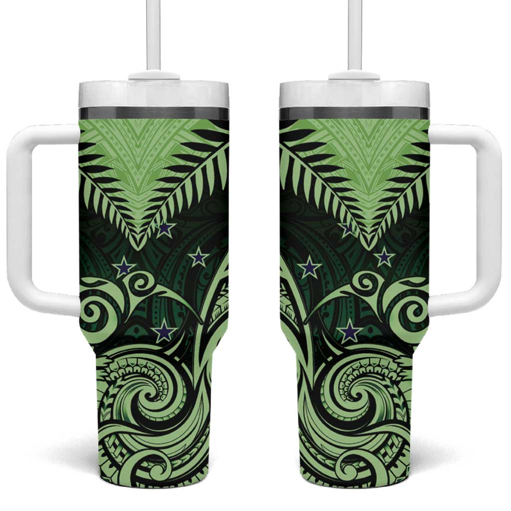 New Zealand Tumbler With Handle Aotearoa Maori Kiwi Green Fern LT01 One Size: 40 oz Green - Polynesian Pride