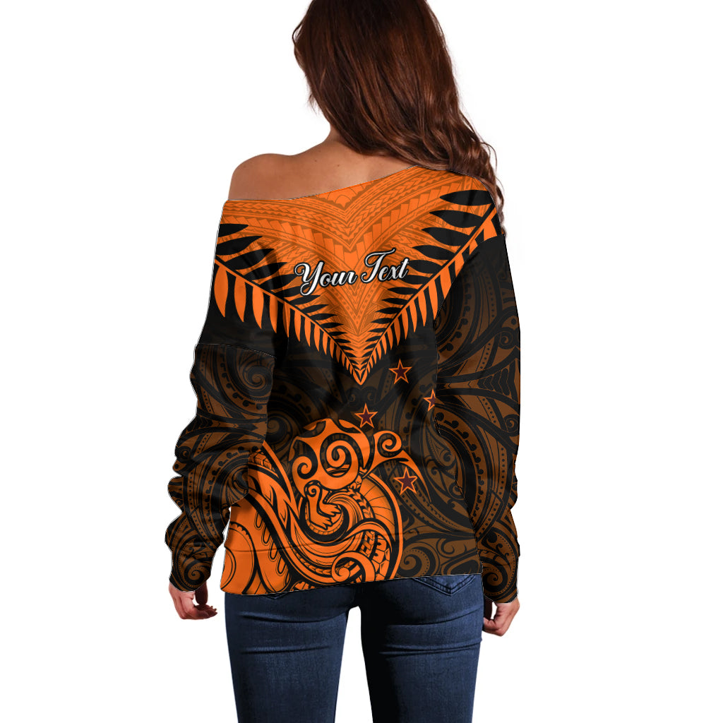 Personalised New Zealand Off Shoulder Sweater Aotearoa Maori Kiwi Orange Fern LT01 - Polynesian Pride