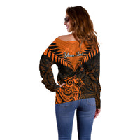 Personalised New Zealand Off Shoulder Sweater Aotearoa Maori Kiwi Orange Fern LT01 - Polynesian Pride