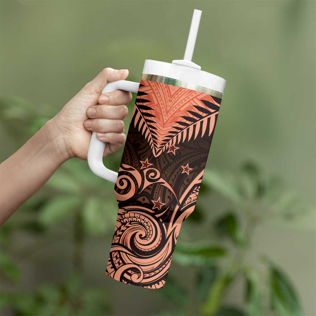 New Zealand Tumbler With Handle Aotearoa Maori Kiwi Orange Fern LT01 - Polynesian Pride