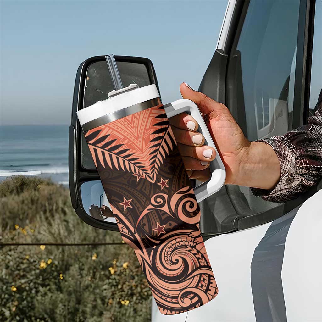 New Zealand Tumbler With Handle Aotearoa Maori Kiwi Orange Fern LT01 - Polynesian Pride