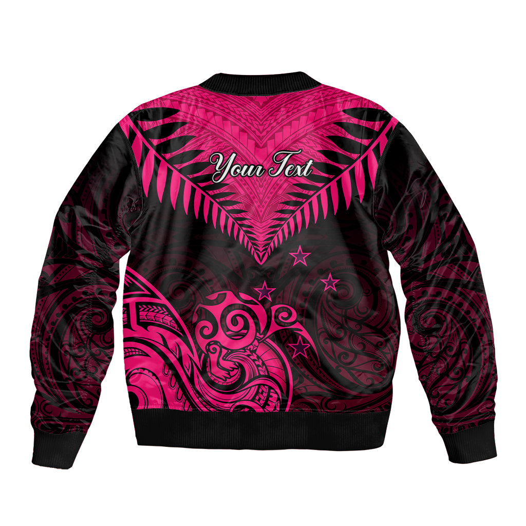 Personalised Aotearoa Sleeve Zip Bomber Jacket Maori Kiwi Pink Fern LT01 - Polynesian Pride