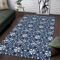 Hibiscus Bloom Island Tribal Waves Area Rug Blue Polynesian Pattern LT01 Blue - Polynesian Pride