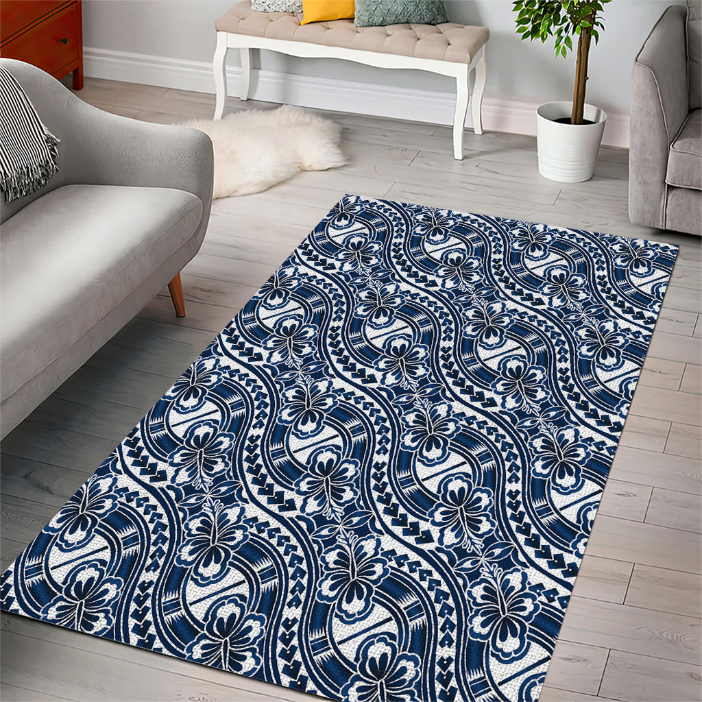 Hibiscus Bloom Island Tribal Waves Area Rug Blue Polynesian Pattern LT01 - Polynesian Pride