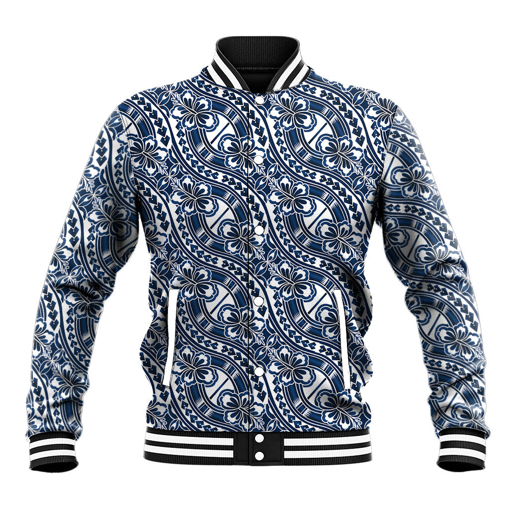Hibiscus Bloom Island Tribal Waves Baseball Jacket Blue Polynesian Pattern LT01 Unisex Blue - Polynesian Pride