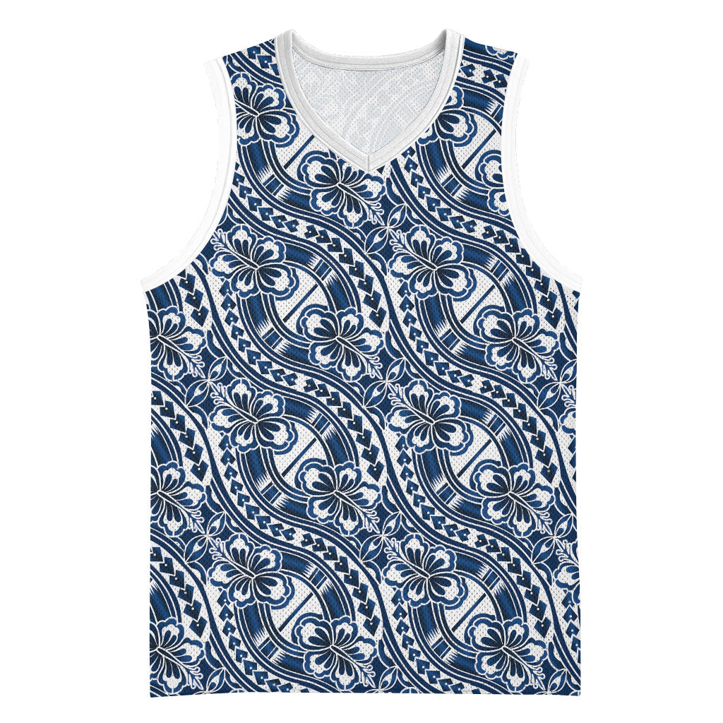Hibiscus Bloom Island Tribal Waves Basketball Jersey Blue Polynesian Pattern LT01 Unisex Blue - Polynesian Pride