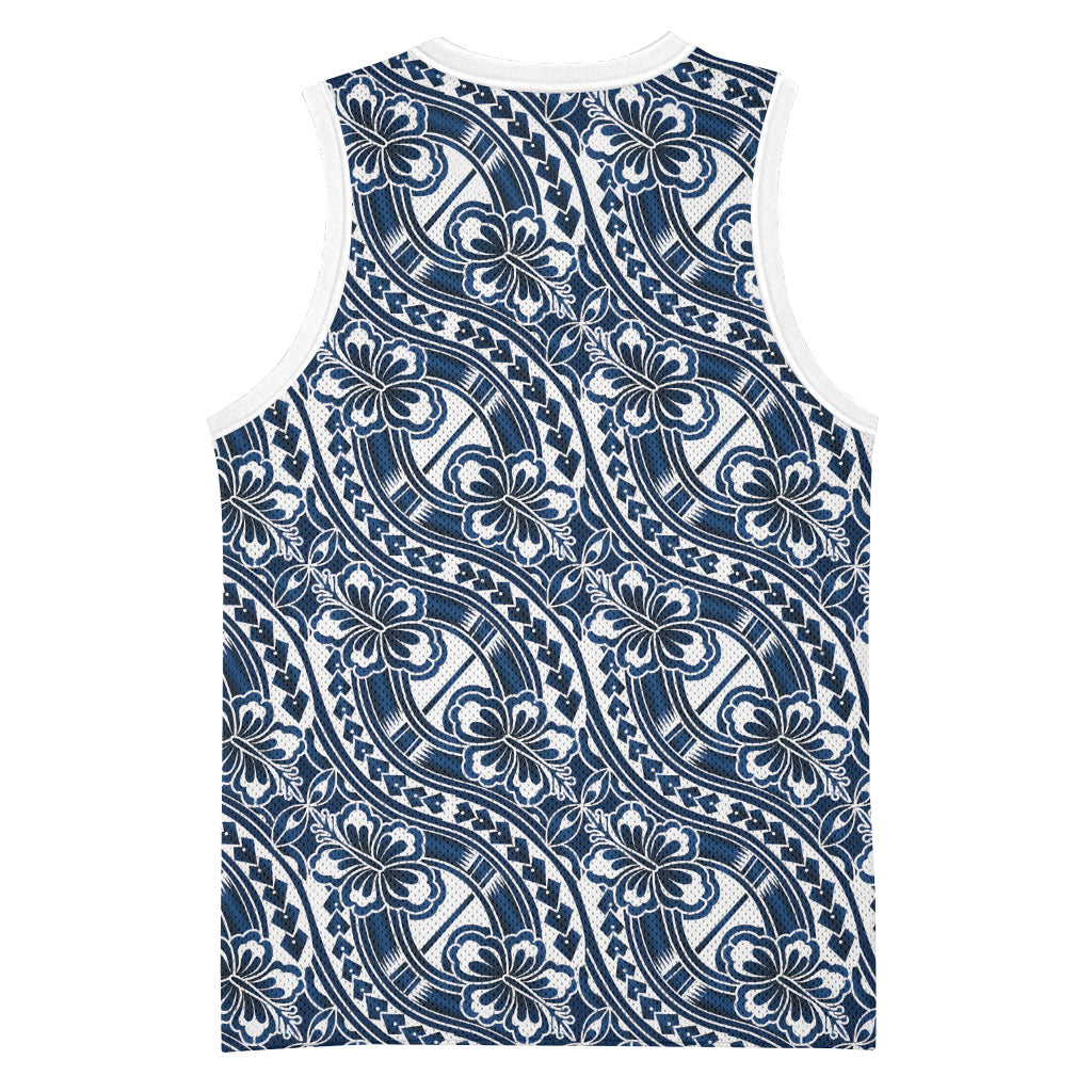 Hibiscus Bloom Island Tribal Waves Basketball Jersey Blue Polynesian Pattern LT01 - Polynesian Pride