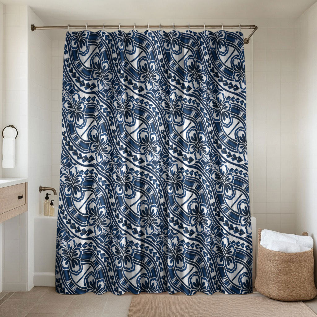 Hibiscus Bloom Island Tribal Waves Bathroom Set Blue Polynesian Pattern LT01 Shower Curtain Only Blue - Polynesian Pride
