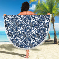 Hibiscus Bloom Island Tribal Waves Beach Blanket Blue Polynesian Pattern LT01 - Polynesian Pride