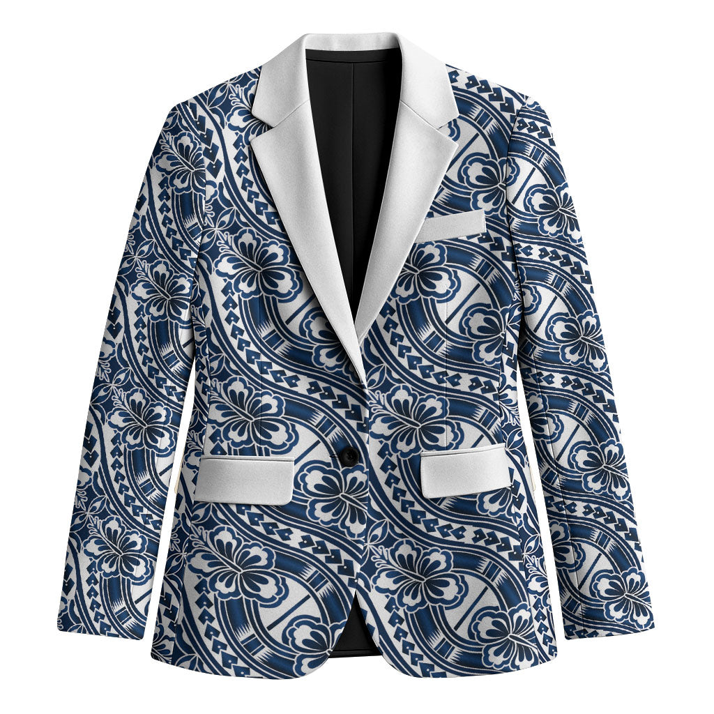 Hibiscus Bloom Island Tribal Waves Blazer Blue Polynesian Pattern