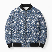 Hibiscus Bloom Island Tribal Waves Bomber Puffer Jacket Blue Polynesian Pattern LT01 Unisex Blue - Polynesian Pride