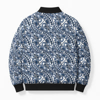 Hibiscus Bloom Island Tribal Waves Bomber Puffer Jacket Blue Polynesian Pattern LT01 - Polynesian Pride
