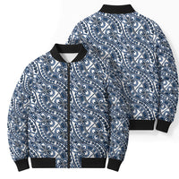 Hibiscus Bloom Island Tribal Waves Bomber Puffer Jacket Blue Polynesian Pattern LT01 - Polynesian Pride