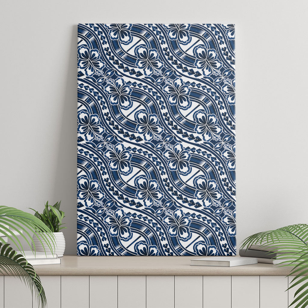 Hibiscus Bloom Island Tribal Waves Canvas Wall Art Blue Polynesian Pattern LT01 - Polynesian Pride