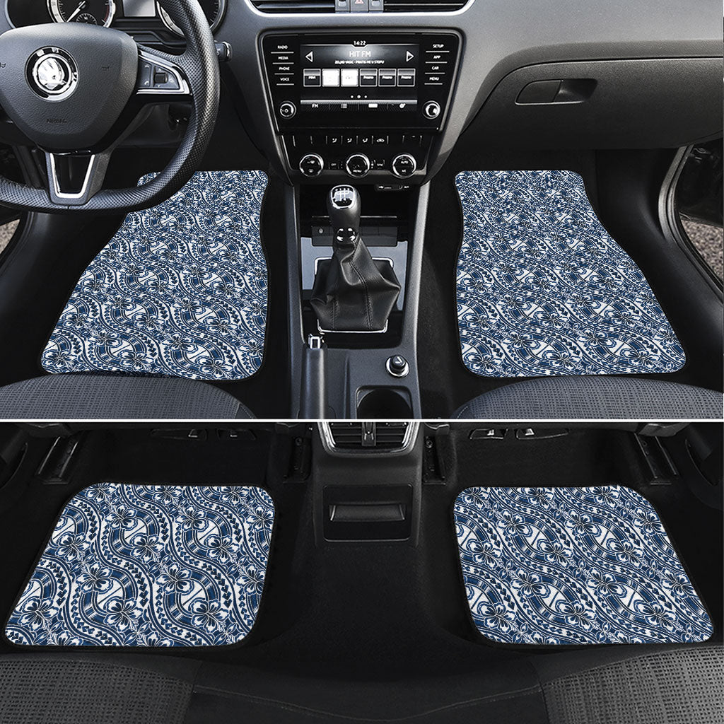 Hibiscus Bloom Island Tribal Waves Car Mats Blue Polynesian Pattern