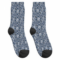 Hibiscus Bloom Island Tribal Waves Crew Socks Blue Polynesian Pattern LT01 - Polynesian Pride