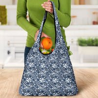 Hibiscus Bloom Island Tribal Waves Grocery Bag Blue Polynesian Pattern LT01 - Polynesian Pride