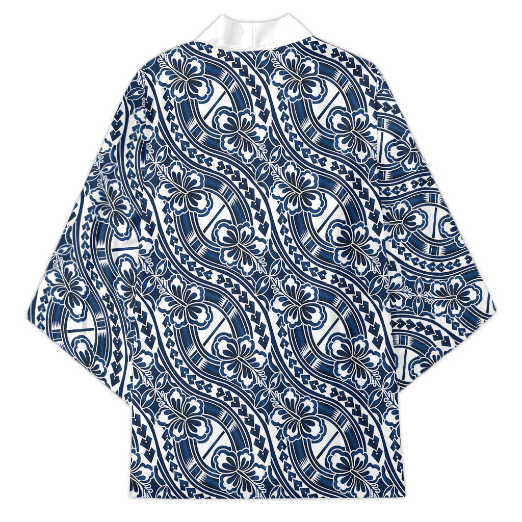 Hibiscus Bloom Island Tribal Waves Kimono Blue Polynesian Pattern LT01 - Polynesian Pride