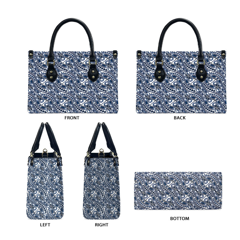 Hibiscus Bloom Island Tribal Waves Leather Bag Blue Polynesian Pattern LT01 - Polynesian Pride