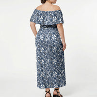 Hibiscus Bloom Island Tribal Waves Off Shoulder Maxi Dress Blue Polynesian Pattern LT01 - Polynesian Pride