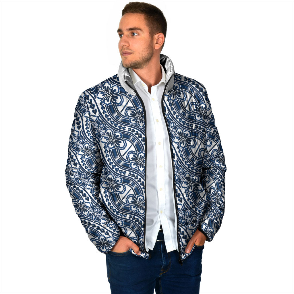 Hibiscus Bloom Island Tribal Waves Padded Jacket Blue Polynesian Pattern LT01 - Polynesian Pride